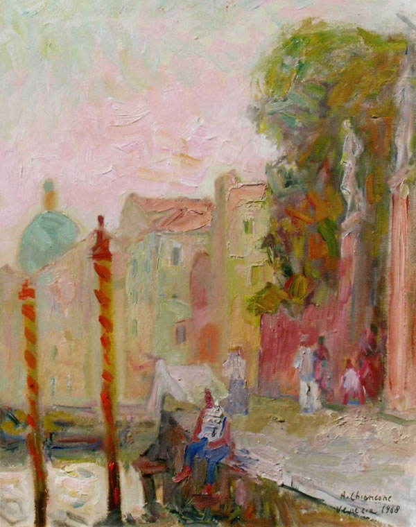 Villa a Venezia, 1968, olio su cartone telato, cm 50x40, Napoli, collezione privata